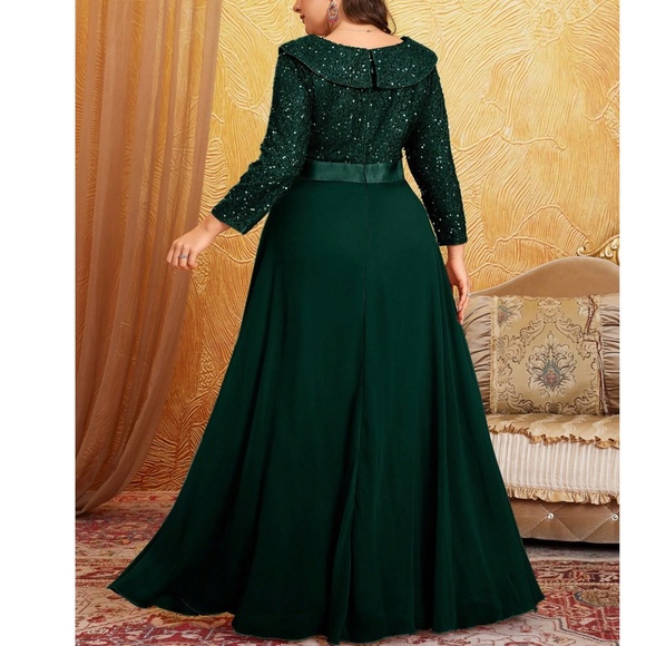 Plus Sequin V neck Party Evening Formal Wedding Flowy Dress - Picture 2 of 11